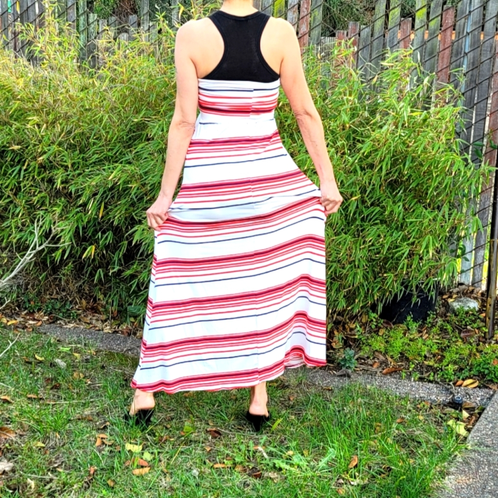 NEW Magazine red, white, and blue striped maxi skirt dress size medium